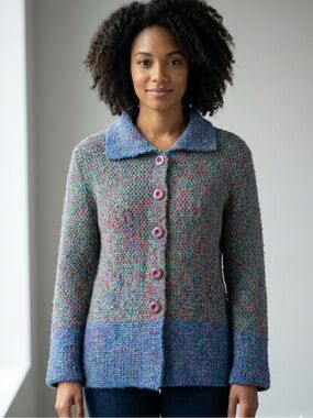 Habitat Chunky Knit Cardigan M/L | Artsy Cottagecore Texture | Color‑Blend l